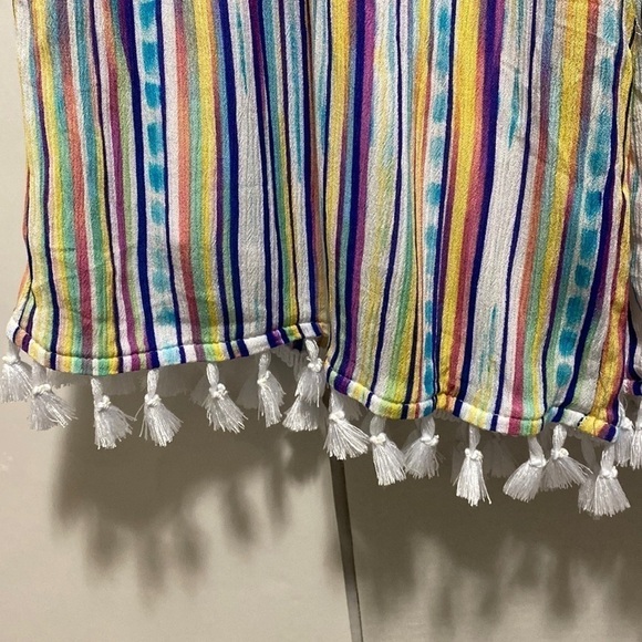 Hailey Lyn Rainbow Stripe Wide Leg Tassel Pants Multicolor Drawstring Sz Large - Picture 5 of 9